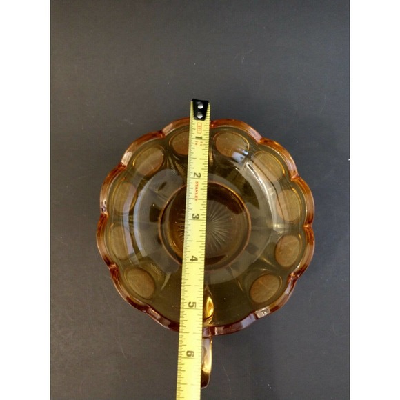 VINTAGE Fostoria Coin Dot Single Handled Candy Dish Amber Fall Decor Elegant - Picture 4 of 9